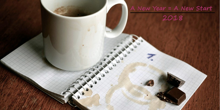 Coffee cup sitting on top of a coffee stained spiral notebook.